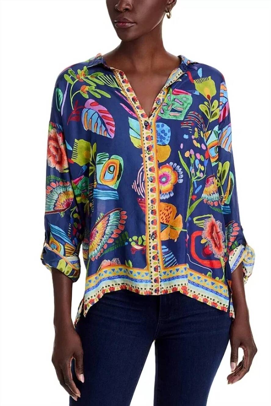 NEW JOHNNY WAS audrey oversized shirred back shirt in farout scarf